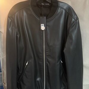 Zara Black Faux Leather Bomber Jacket